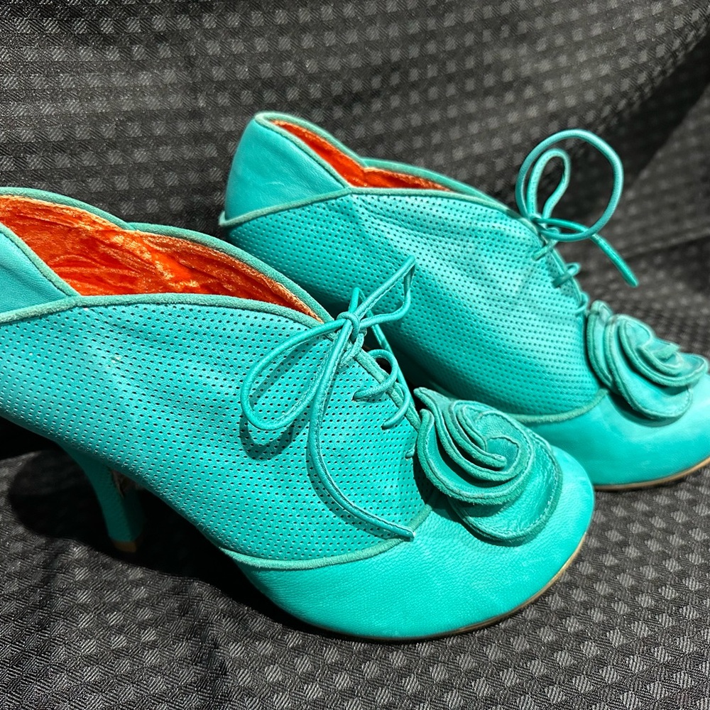 Irregular Choice Turquoise Heels with Floral Detail